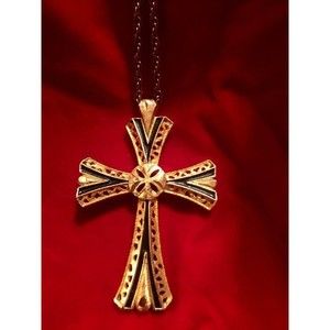 Lg Vtg Maltese Cross Hand Detailed w/Chain 60s Medieval Metal Knight Woman/Man